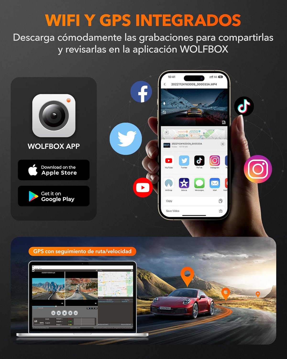SafetyDrive PRO® | Dashcam 4k UHD | Con Cámara Trasera | Pantalla Táctil