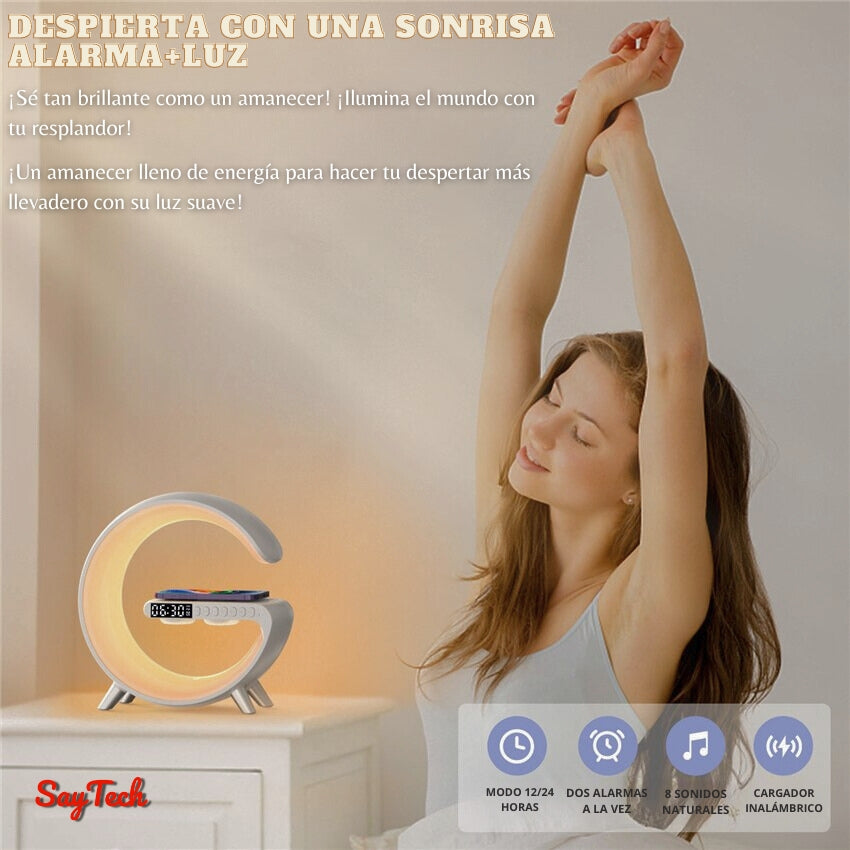Glomagic® | Despertador Anti-Estrés | Altavoz, Cargador, Luces LED