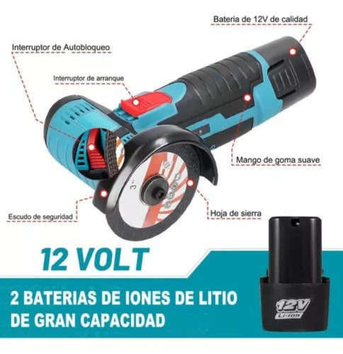 PowerGrind 2000® | Amoladora Angular Inalámbrica | 2 Baterías + Cargador | Accesorios Incluídos