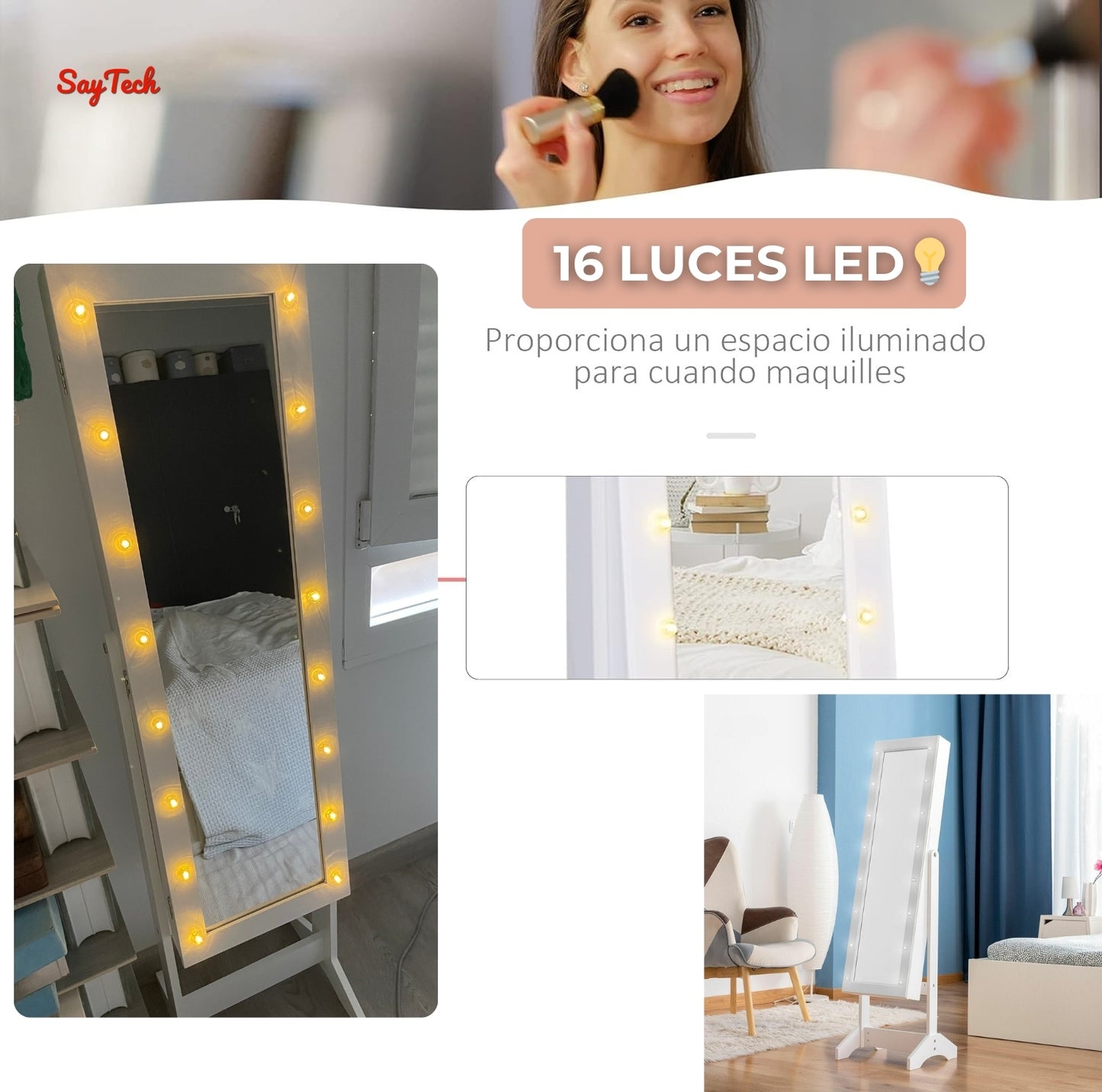 Auralux® | Espejo Joyero de Pie | Iluminación LED