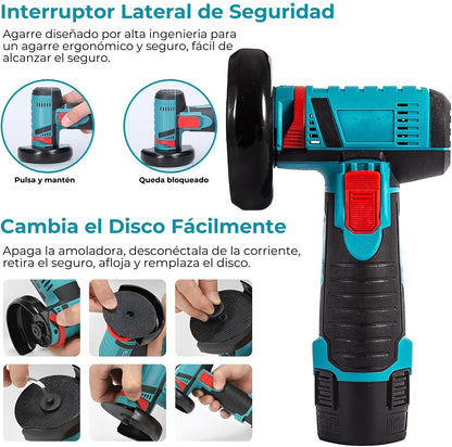 PowerGrind 2000® | Amoladora Angular Inalámbrica | 2 Baterías + Cargador | Accesorios Incluídos