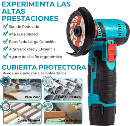 PowerGrind 2000® | Amoladora Angular Inalámbrica | 2 Baterías + Cargador | Accesorios Incluídos